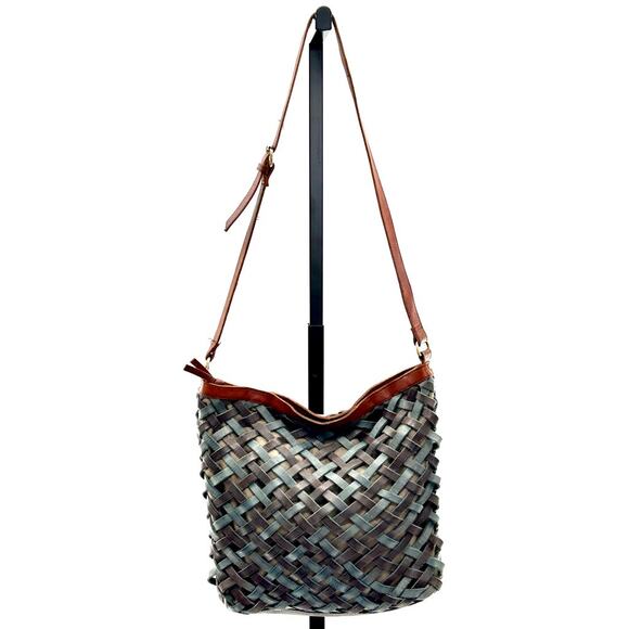 Mo & Co Bags Leather Basketweave Art to Wear Messenger Crossbody Tote - Picture 2 of 9